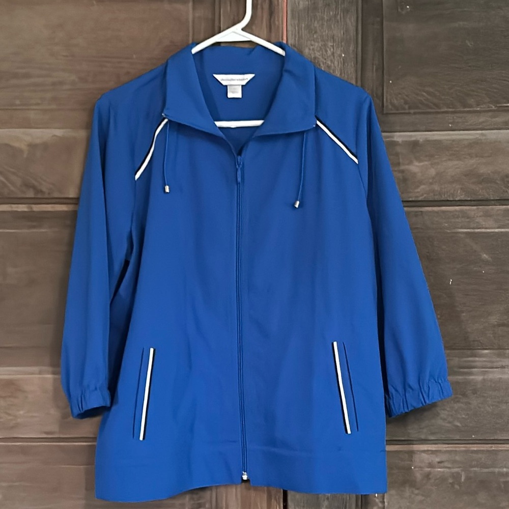 Women's Christopher & Banks Large Jacket Blue and White‎ 3/4 Sleeves
